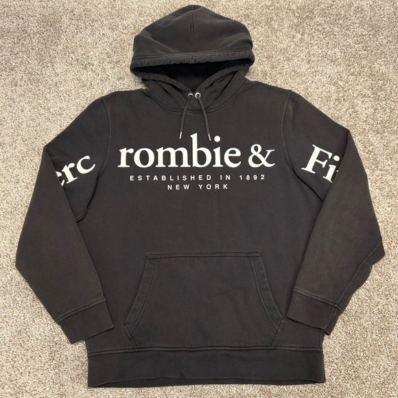 Abercrombie & Fitch Exploded Logo Hoodie Sweatshirt Big Logo Men Size Large Fade - Picture 2 of 8